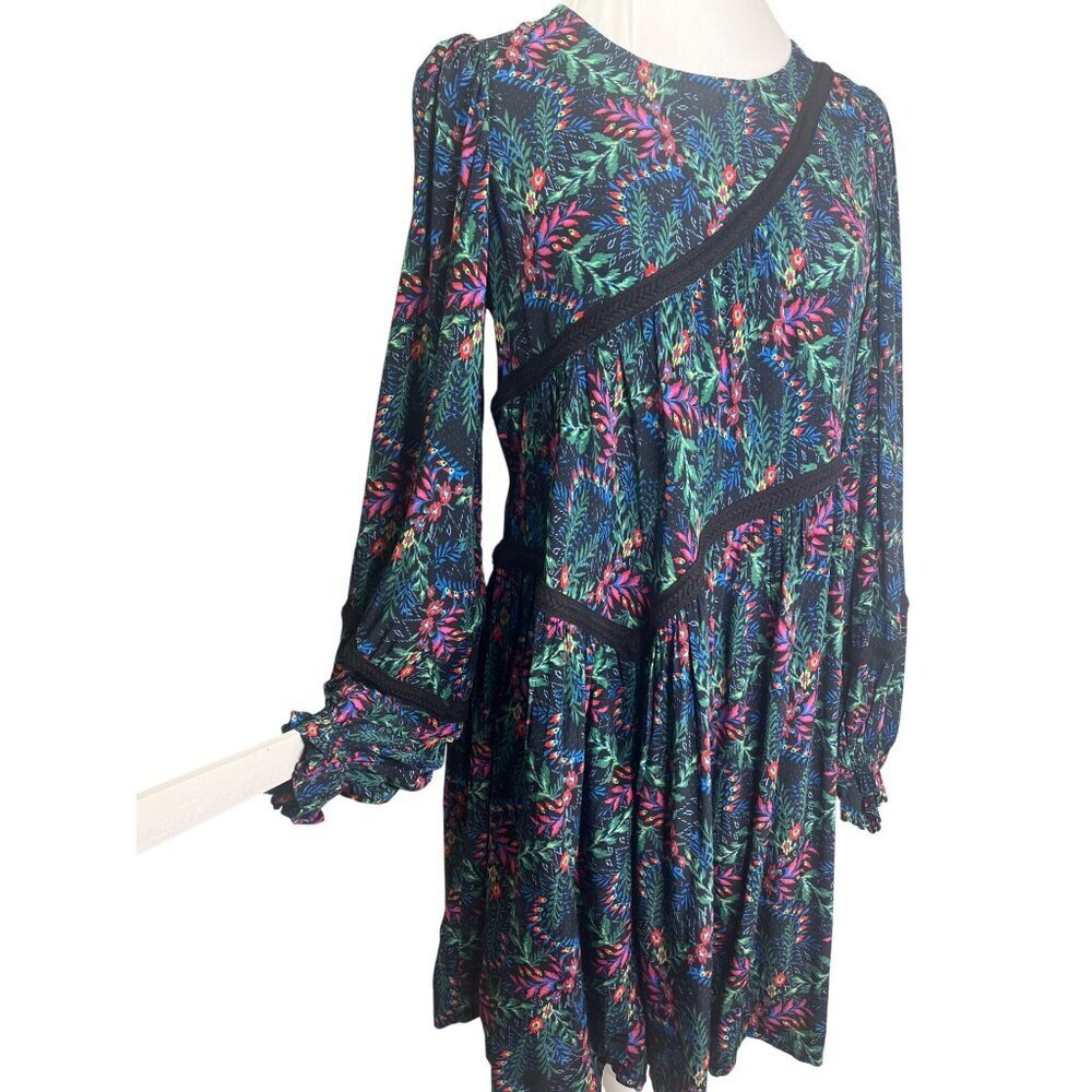 Hale Bob Zoe Dress Floral Size Small Long Sleeves Swing Style